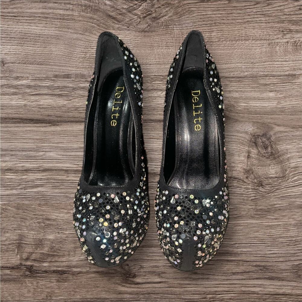 Delite - Black Rhinestone Embellished heels – Women’s Size EU 38 / US ~7.5–8